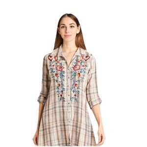 Kyla Seo Plaid High Low Dress Tunic XS Embroidered Boho
